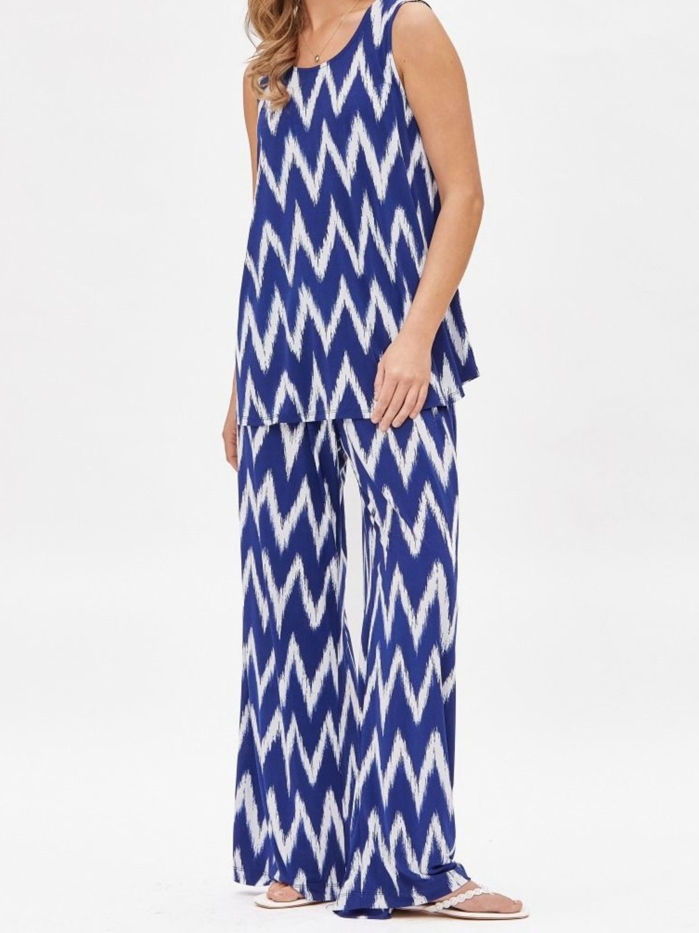 Chevron Print Wide-Leg Jumpsuit in Blue
